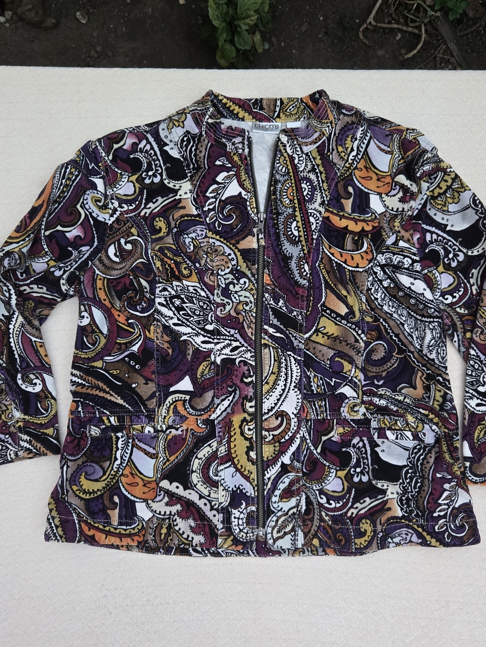 Chico's Multi-Color Paisley Zip-Front Bomber Jacket